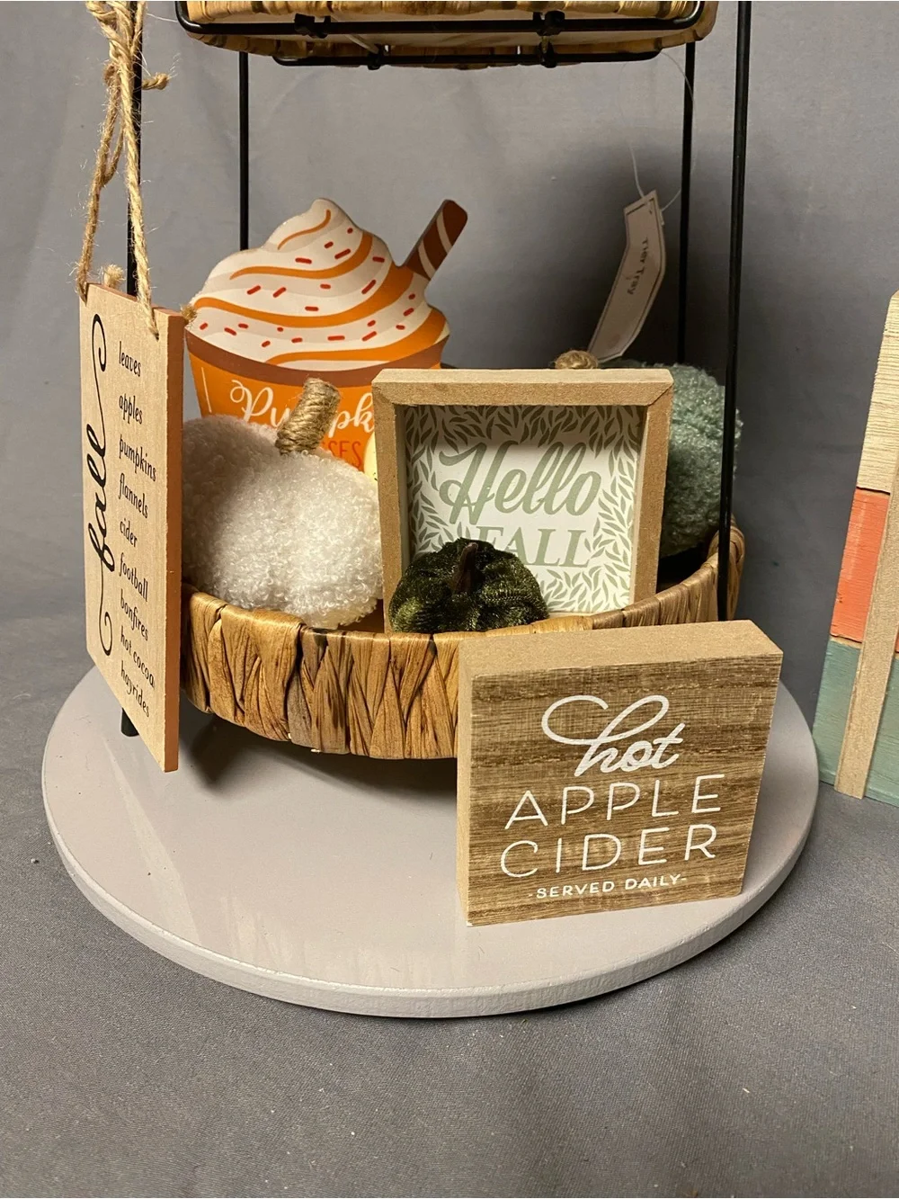 Autumn Pumpkin Patch Decorative Tiered Tray Set - White, Orange, Green